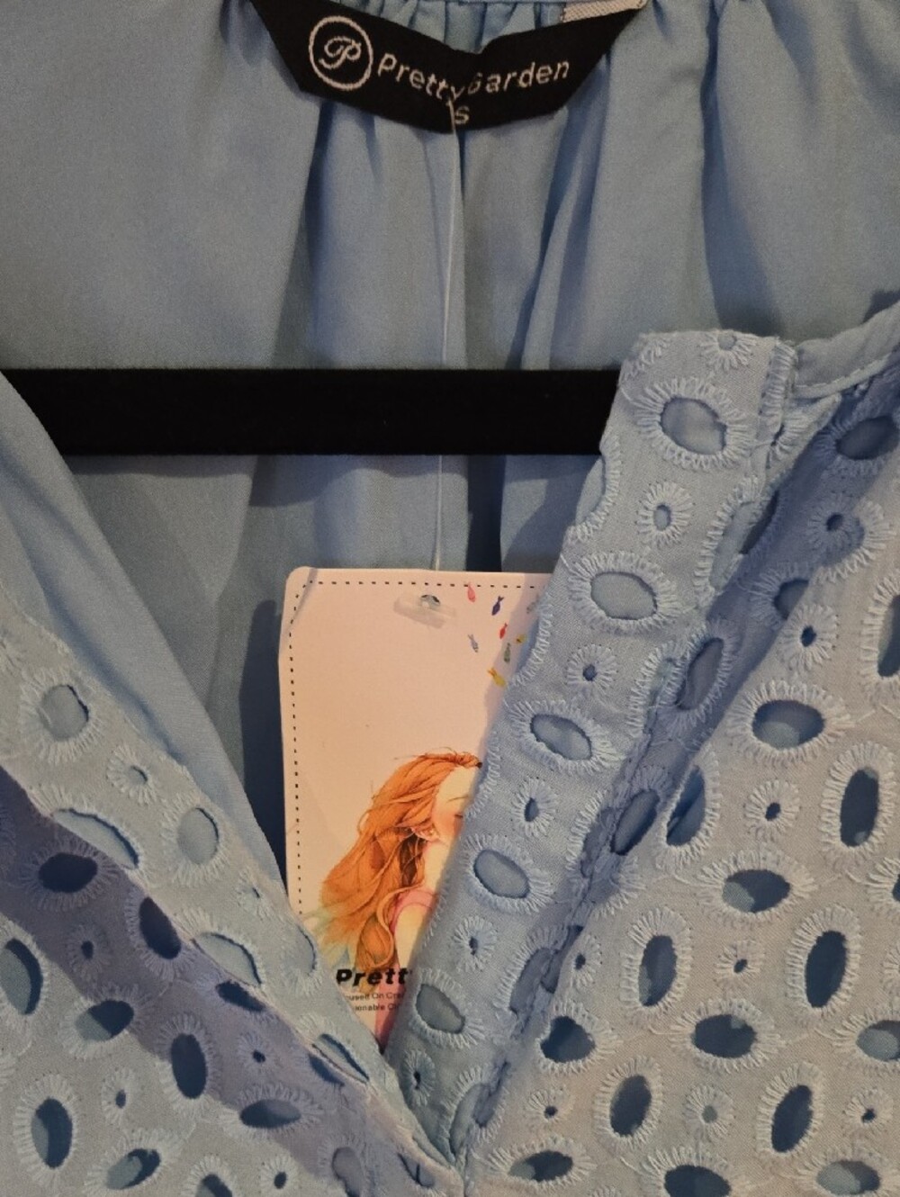 PrettyGarden Blue Eyelet V-Neck Summer Dress Size S NWT - Picture 4 of 5